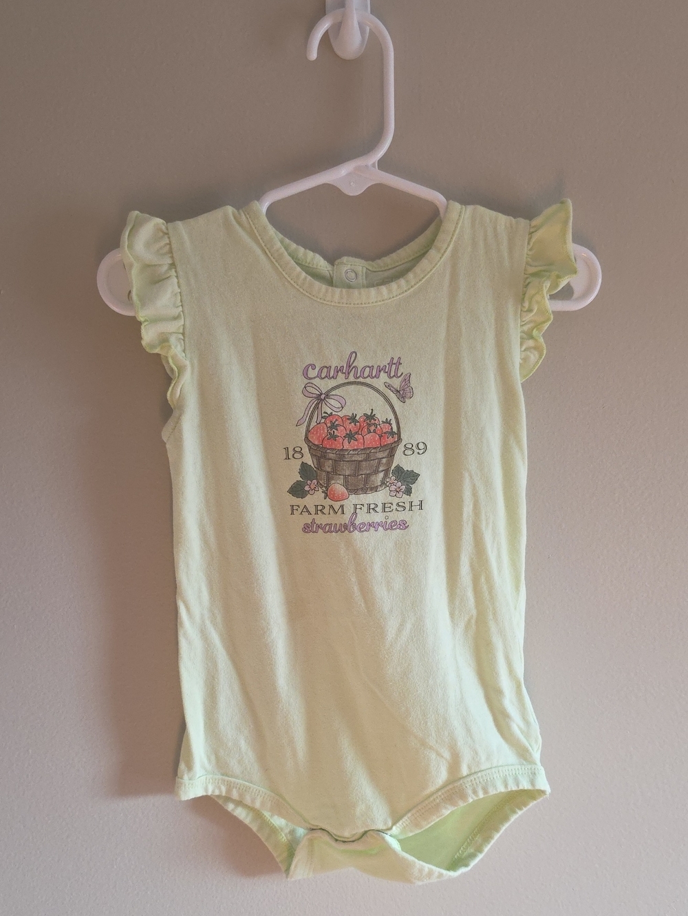 Carhartt Girls' Light Green Strawberry Graphic Bodysuit